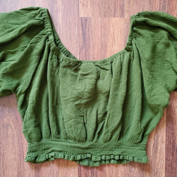 ISLAND PLANET OLIVER GREEN CROP TOP SHIRT - Picture 4 of 5